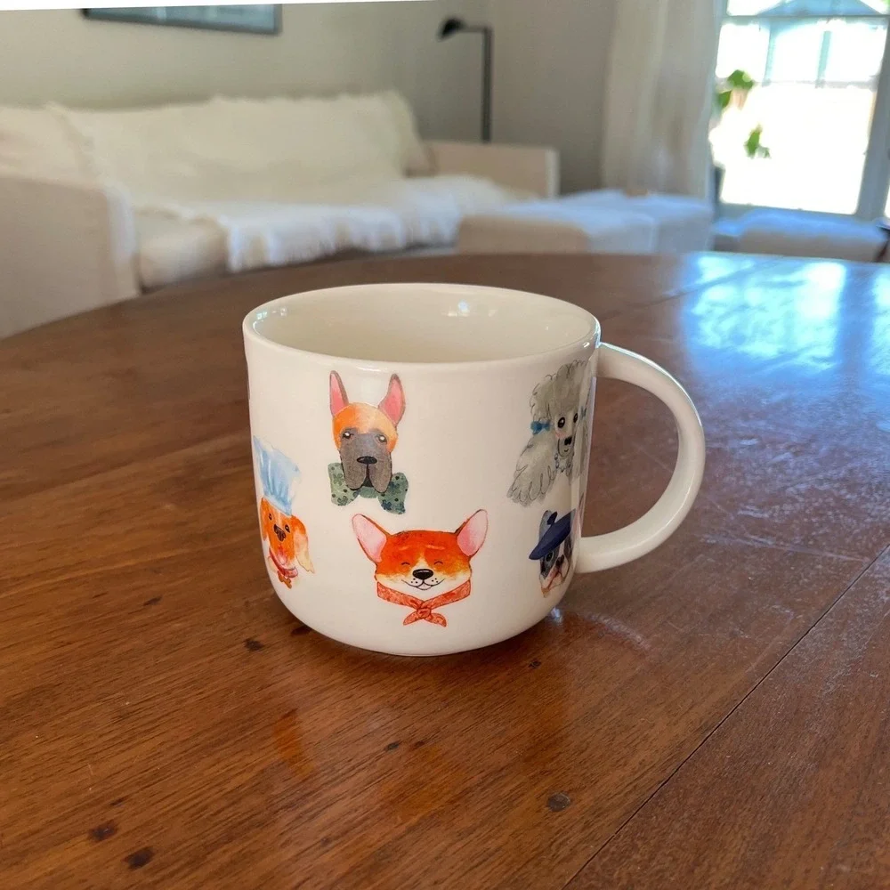 Sur La Table Watercolor Dog Breeds Coffee Mug Large Ceramic Whimsical Puppy Cup